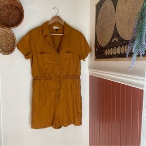 Universal thread linen mustard boiler suit romper